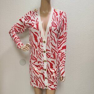 LITERATURE NOIR OVERSIZED CARDIGAN SWEATER TUNIC RED ZEBRA WOOL CASHMERE KNIT M